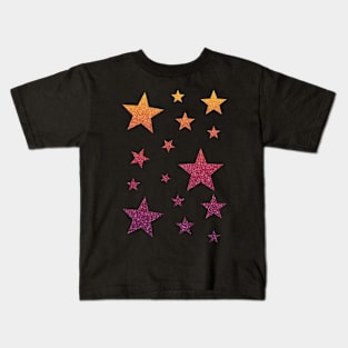 Orange Red Purple Ombre Faux Glitter Stars Kids T-Shirt